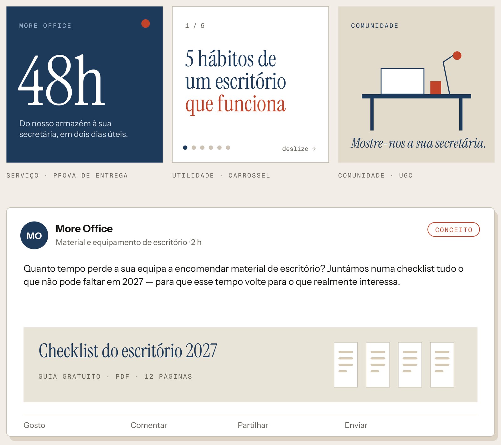 Publicações e post de LinkedIn — peças conceito